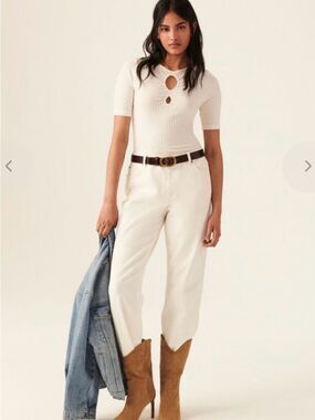 ba&sh Massiva Ribbed Cutout Knit Top White Size M Cotton Stretch